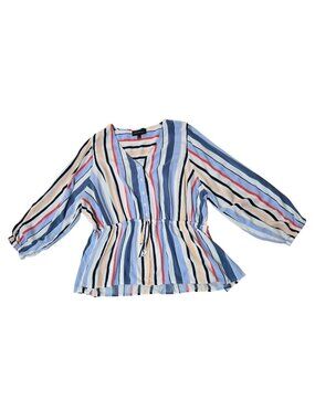 Lane Bryant Womens Striped Peplum Blouse Size 20 Rayon V-Neck 3/4 Sleeves Multic
